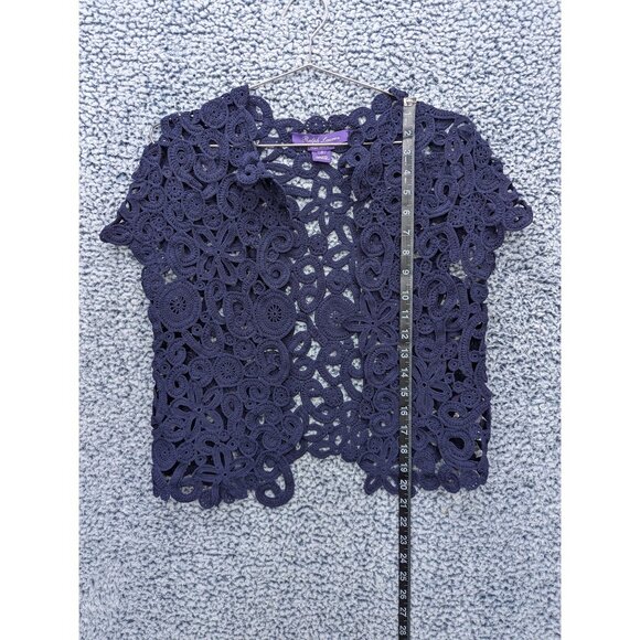 Ralph Lauren Purple Label Hand Crochet Floral Balero Size S Cardigan Formal Blue - Picture 8 of 12